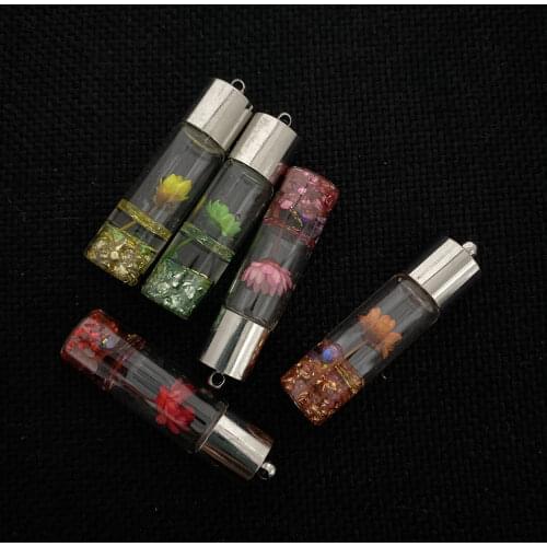 Colored Transparent Glass Bottle Pendant Immortal Flower Pendant for Handmade DIY Charm Jewelry Necklace Earring Accessories