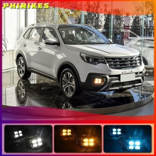1 Pair For KIA Sportage 2019 with Yellow Turn Signal Light Fog Light DC12V Headlight LED DRL Daytime Running Light