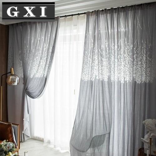 European High-grade Hollow Branches Tulle Curtains Grey Exquisite Voile For Living Room Bedroom Window Treatment Drapes