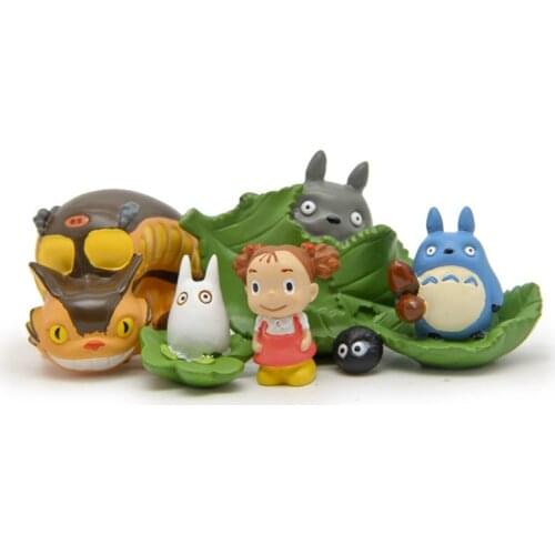 Cartoon Anime Totoros with Big Leaves Cute Girl Figurines Ornaments Model Doll Miniatures Fairy Garden Decorations Toys for Kids