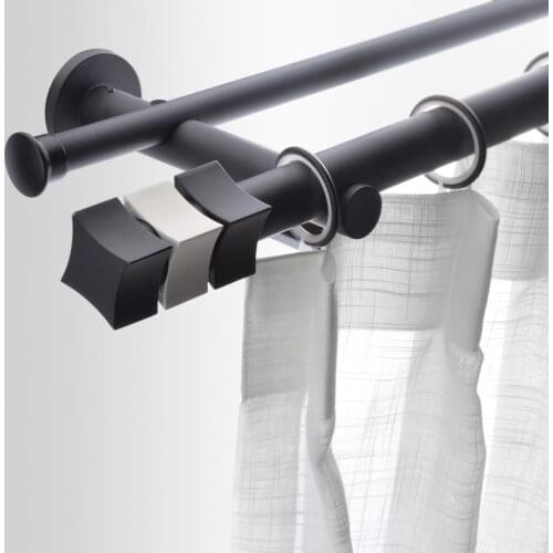 Black and white nordic minimalist curtain Roman rod single and double pole custom solid color curtain track