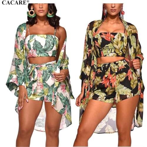 CACARE 3 Pieces Women Beach Set Women Clothing Set Short Matching Sets F2934 with Cover Up Floral Print