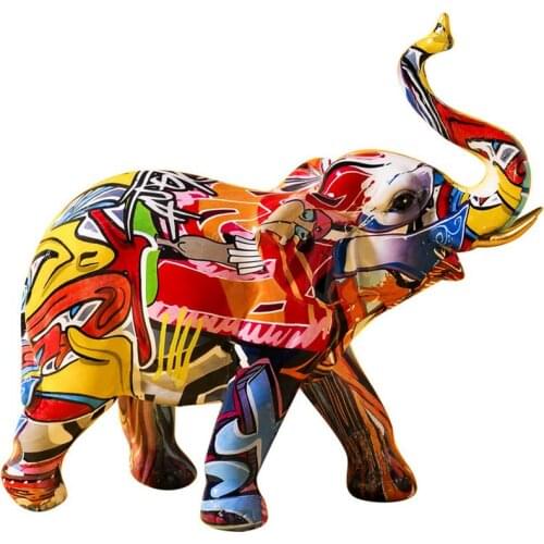 Colorful Elephant Figurine Resin Arts Animal Statue Sculpture Wealth Lucky Figurine for Home Aesthetic Decorations
