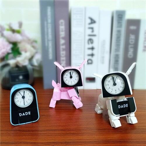 Creative manual deformation alarm clock cartoon robot dog multi function clock cross border mini alarm clock
