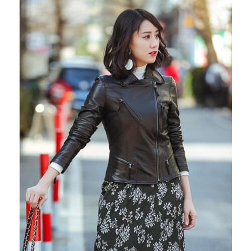 Women 2020 Spring Autumn Short Slim Motrocycle Sheepskin Genuine Leather Jacket Veste Femme QBL-04 YY636
