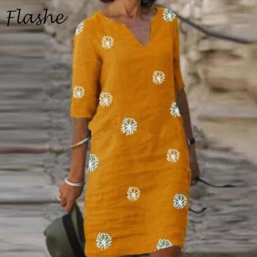 Summer Women Dress V Neck Flower Print Dresses For Women Casual Half Sleeve Mini Dress Female Boho Leisure Party Dress 2021