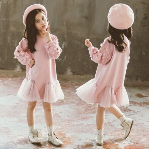 Hot Sale 2020 New Korean Childrens Skirts Girls Spring and Autumn Childrens Petal Sleeve Dress Trend