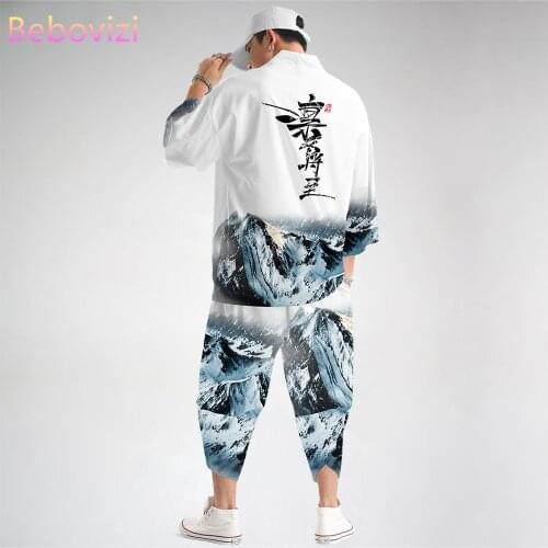 Fashion 2021 Suit Plus Size S-6XL Loose Japanese Cardigan Women Men Cosplay Yukata Clothing Harajuku Samurai Kimono + Pants Sets