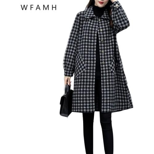 Fashion Plus size black and white plaid womens clothing 2020 new 200 kg mid-length loose doll collar single breasted jacket