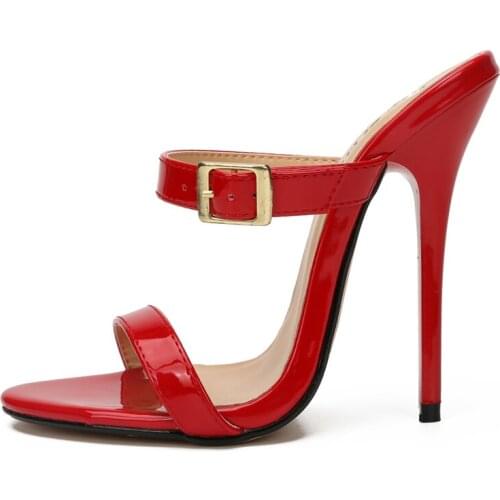 Women Sexy Ultra High Heels Slippers Sandals Fashion Designer Buckle Red White Mules Girls Party Size 44 Womens Shoes