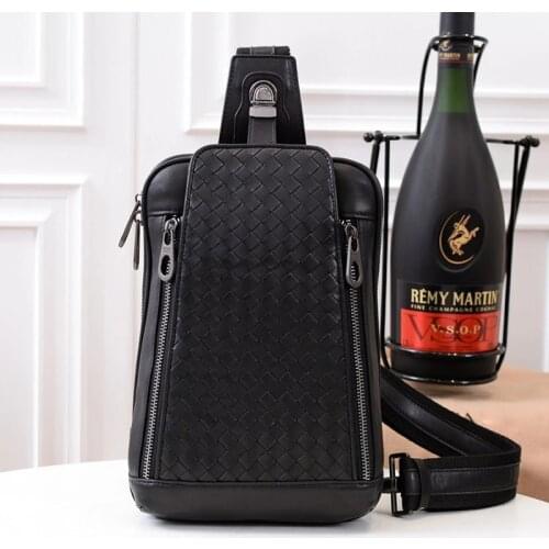 New Men Chest Bag Cowhide Genuine Leather High Quality Luxury Woven Crossbody Bags Large Capacity Casual Shoulder Messenger Bag