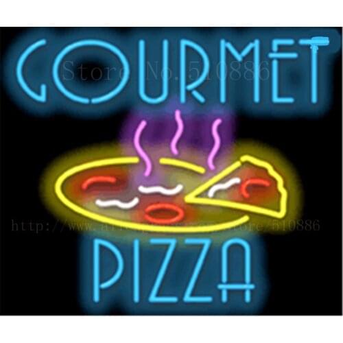 Gourmet Pizza NEON SIGN REAL GLASS BEER BAR PUB LIGHT SIGNS store display Restaurant shop food wings Advertising Lights 17*14"