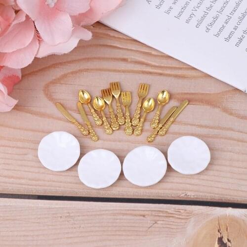New 1:12 Ceramic plate Knife Fork Spoon Tableware Simulation Kitchen Food Furniture Toys Dollhouse Miniature Accessories 12PCS
