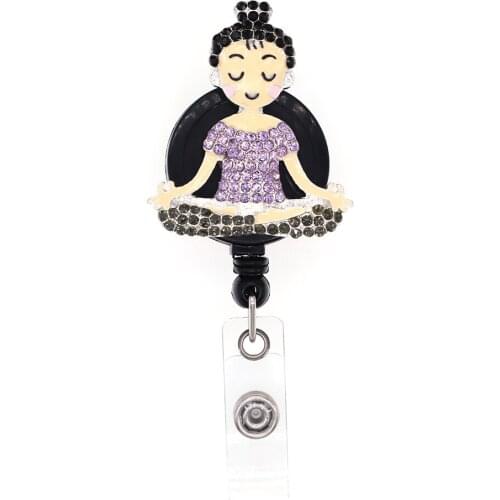 New Arrival Yoga Girl Nurse Rhinestone Retractable Id Badge Holder Reel