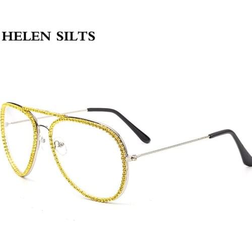 Fashion Metal Diamond Clear Glasses Women Personlity Paste Chain Glasses Frame Vintage Transparent Optical Eyeglasses Frames Sun