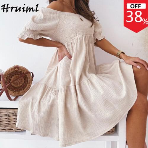 New Arrival Ladies Dresses Short Sleeve ALine Solid Color Ruched Summer Dress Casual Fashion Elegant Office Chic Womens Dresses