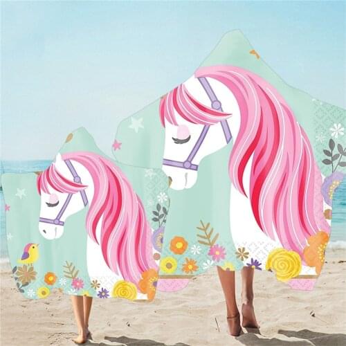 Unicorn Hooded Towel Microfiber Bath Towel With Hood for Kids Adult Floral Cartoon Wearable Beach Wrap Parent-child Blankets