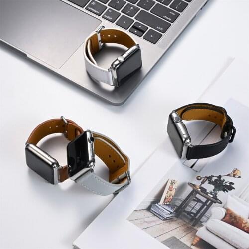 For Apple Watch Band 44mm Genuine Leather 304 Stainless Buckle Pure Strap for Apple Watch 40mm 42mm 38mm Watch SE Wristband