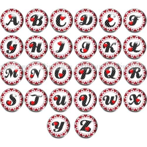 ROYALBEIER 26pcs/lot High Quality A-Z Letters Alphabet Snap Button Jewelry Fit 18/20mm Glass Mixed Snap Bracelet Wholesale