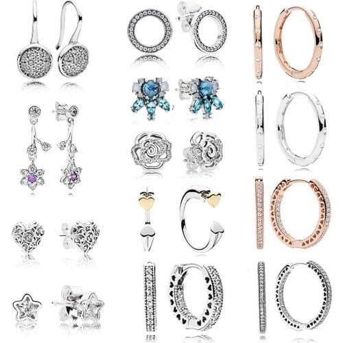 New S925 Sterling Silver Simple Shiny Pave Heart Shaped Circle Stars Dazzling Drop Drops Water Drops Forget Me Not Earrings