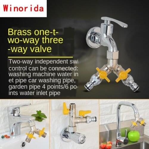 Ball Valve Switch Washer Faucet Diverter Valve Three-way One-in Two-out Triangle Valve Diverter with Live-connected Copper