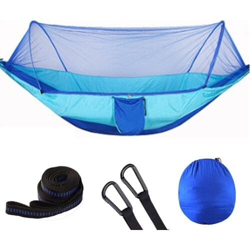 Blue Camping Hammock With Mosquito Net Portable Outdoor Parachute Hammocks Swing Sleeping Hammock Camping