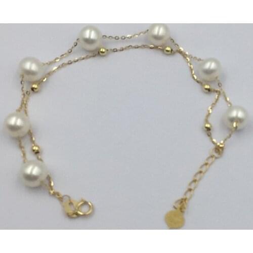 Sinya 18k gold Chain bracelets strand natural pearls gold beads for women girls Mom lover length 16+2cm can adjustable Hot sale
