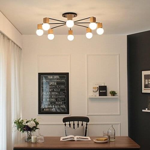 Modern Loft Living Room Wood Ceiling Lights Fixture Vintage Spider ceiling Lamp Multiple Adjustable E27 LED Home Decor Lighting