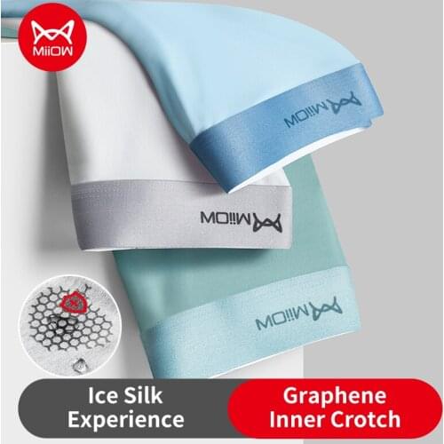 Miiow HuiTao 3Pcs Men Boxer Shorts Graphene Antibacterial Man Underwear Ice Silk Boxers Solid Breathable Boxershorts Male Panty