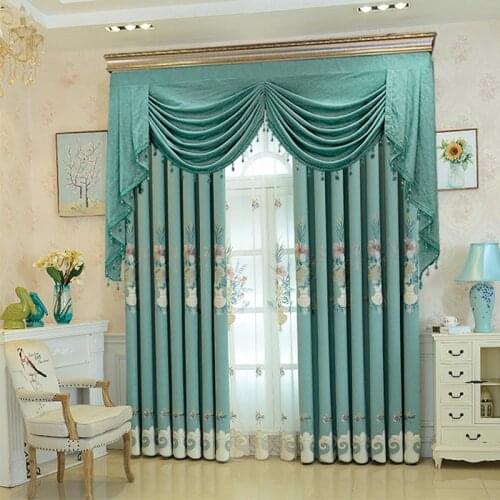 European-style Large Vase Embroidered Curtains High-end Villa Living Room High-end Blackout Bedroom Curtain Tulle Valance Custom