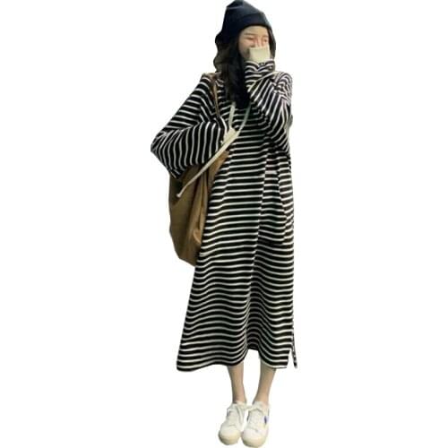 Womens Sweatshirt Pullover Striped Drawstring Long Sweater 2021 Autumn Fashion New Female Long Hoodies Clothing FC1403