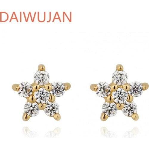 DAIWUJAN Lovely 925 Sterling Silver Star Small Earring Gold Plated Zircon Cute Flower Stud Earrings For Women Ear Studs Jewelry