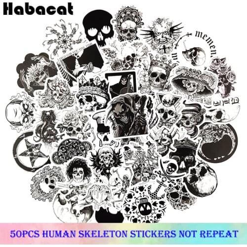 50Pcs/Pack Black and White Skull Waterproof Stickers For Laptop Luggage Motorcycle Phone Skateboard Toys Car Diary Box Pegatinas