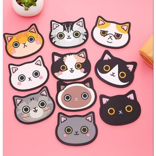 10 Pcs/Lot Cute Cat Silicone Mat Cup Bar Home Cartoon Animal Mug Pad Coaster For Hot Drink Coffee Milk Tea Mug Cup Accessories