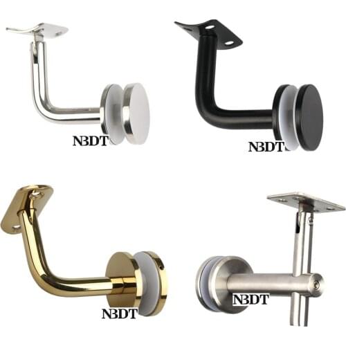 2Pcs 304 Stainless Steel Glass Mount Handrail Guardrail L Bracket Support Titanium Rose God Matte Black Brushed Steel