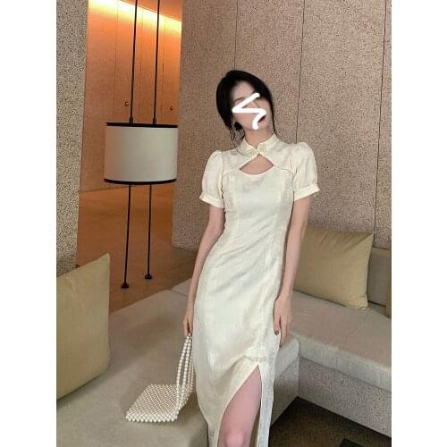 2021 chinese improved cheongsam dress french style qipao collar bodycon oriental clothing young lady elegant party sexy qipao