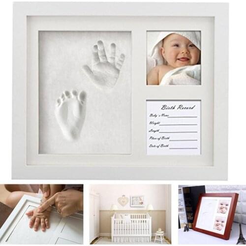 3 part Wooden Baby Care Non-Toxic Baby Photo frame DIY Handprint Footprint Imprint Kit Baby Souvenirs Casting Print Newborn
