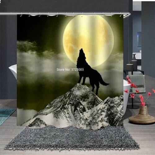 3D Cartoon Animal Wolf Print Shower Curtain Waterproof and Mildew Proof Shower Bathroom Decoration Multi-size Shower Curtain
