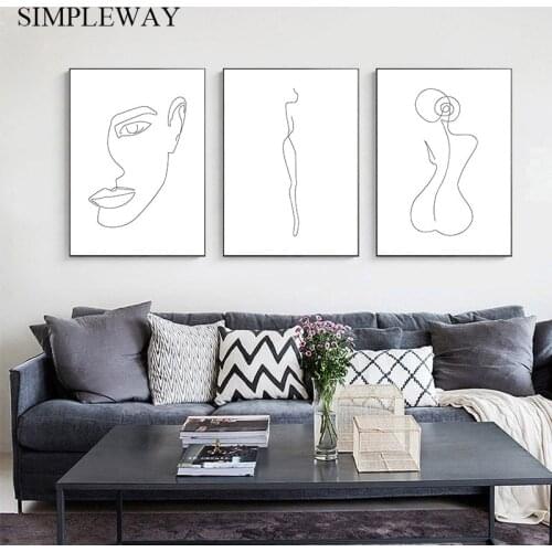 Line Drawing Woman Body Face Abstract Poster Black White Nordic Minimalism Wall Art Print Canvas Painting Decorative Picture