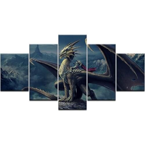 Abstract Dragon Knight Poster Fantasy Scene Knight Fighting Dragon HD Print Canvas Paintings Wall Art Bedroom Home Decor Picture