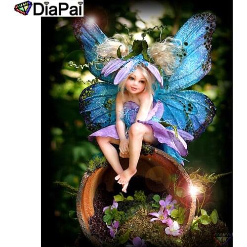 DIAPAI Diamond Painting Cross Stitch "Butterfly girl"Full Square Round Diy 5d Diamond Embroidery Picture Rhinestone Art A25762
