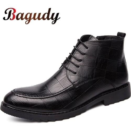 Bagudy Mens Boots Dress Shoes Winter Leather Ankle Boots Waterproof Motorcycle Fashion Boots Men Wedding Oxford Formal Shoes 44