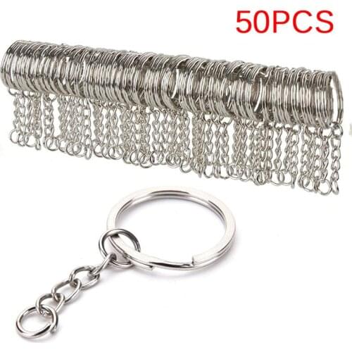 Hot Sales New 50pcs 25mm Polished Silver Keyring Keychain Split Ring Short Chain Key Rings DIY