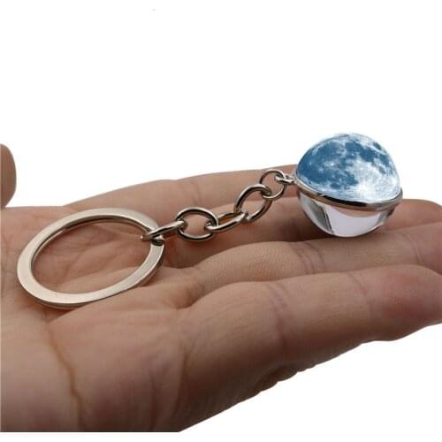 Solar System Planet Keychain Galaxy Nebula Space Moon Earth Mars Art Picture Double Side Glass Key Chain Car Keyring Bag Pendant