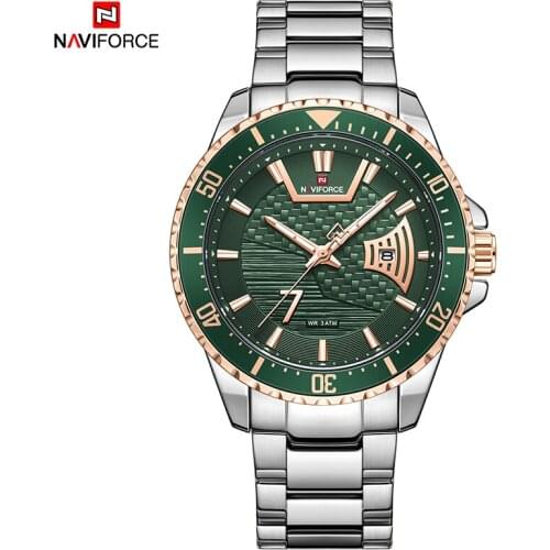 NAVIFORCE Fashion Stainless Steel Waterproof Wristwatch Sport Male Watch Quartz Date Clock with Luminous Hands Relogio Masculino