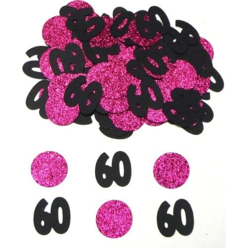Black 60 and Deep Hot Pink Glitter Circle Themed Party Assorted Pieces for a Birthday Party Table decor scrapbook Confettis