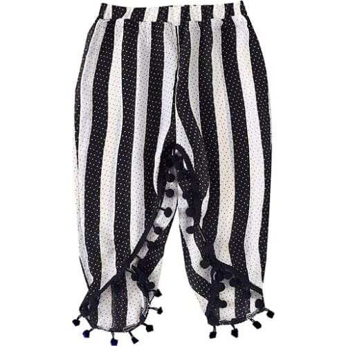 Children Girls Stripe Long Pants Clothing Kid Girls Stripe Print Tassels Long Pants Casual Trousers Clothing
