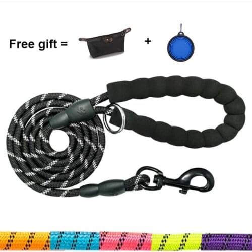 1.5M Long Pet Leash Reflective Strong Dog Leash Comfortable Padded Handle Heavy Training Durable Nylon Rope Leashes Free Gift