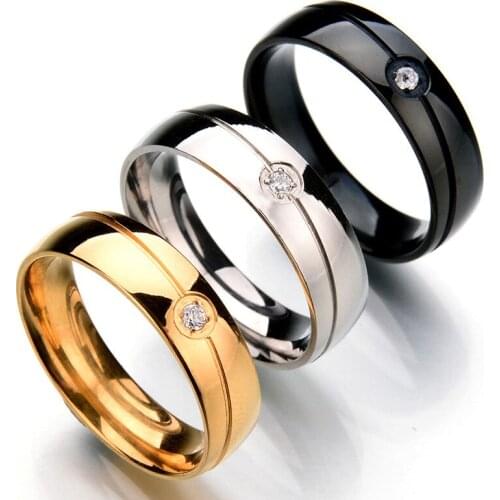 MANGOSKY 6MM 316 Titanium Steel Ring Gyspy Setting Zircon Men Women Wedding Engagement Ring Stainless Steel WTR32