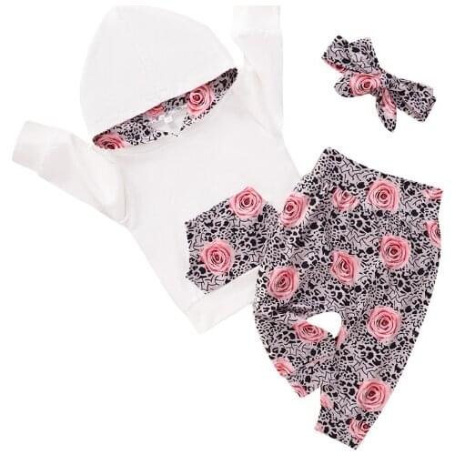 0-24M Baby Girl Hooded Set Long Sleeve Floral Pocket Top + Pants 2pcs Spring Autumn Outfit Clothing Set